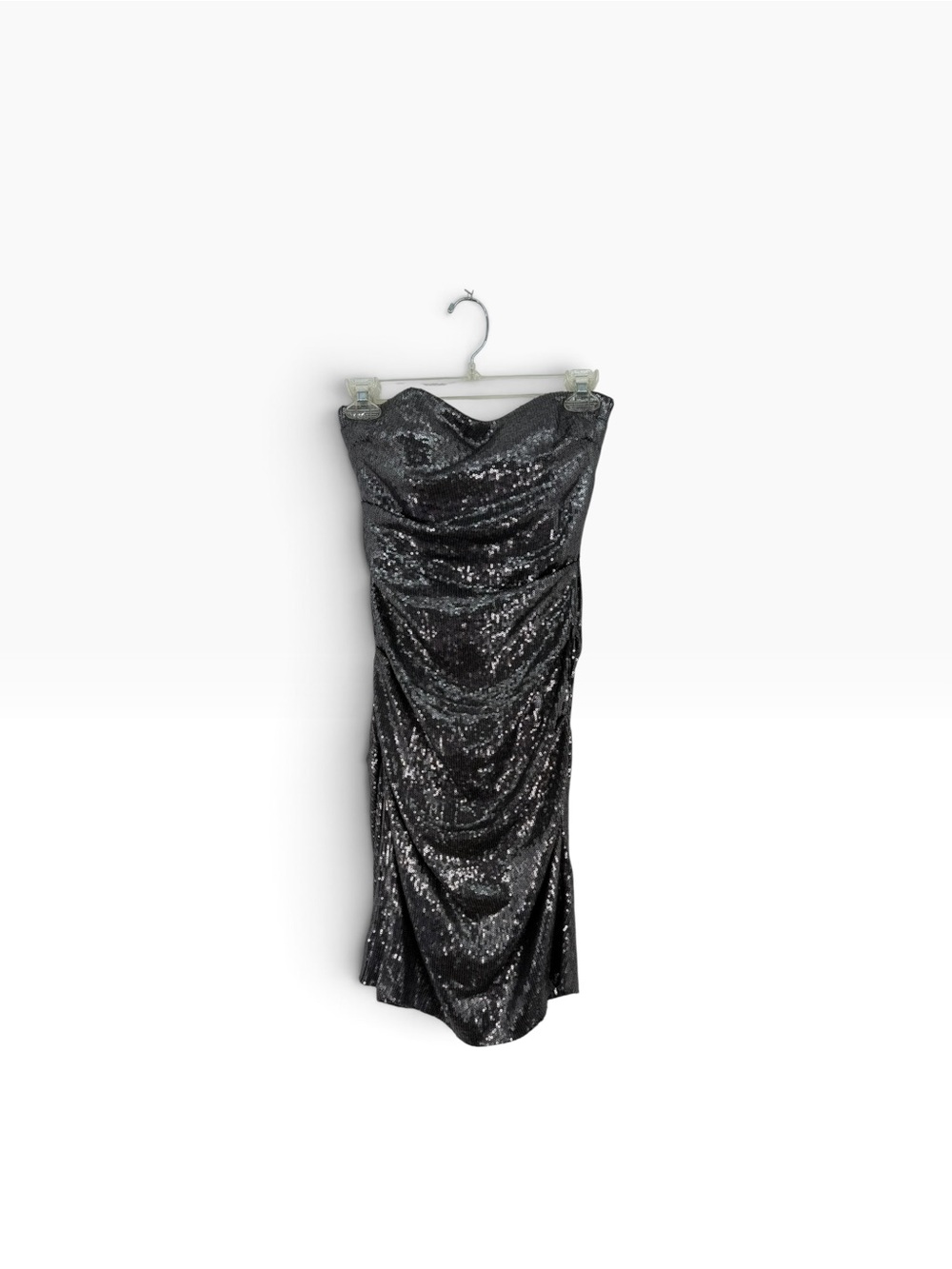 Nicole Miller Gunmetal Strapless Sequin Ruched Cocktail Dress